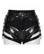 Punk Rave Black Gothic Punk Cutout Patent Leather Shorts for Women