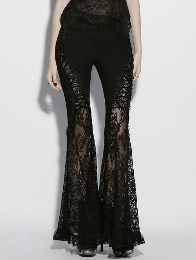 Punk Rave Black Gothic Lace Denim Flared Pants for Women