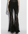 Punk Rave Black Gothic Lace Denim Flared Pants for Women