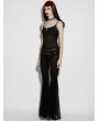 Punk Rave Black Gothic Mesh Panel Velvet Flared Pants for Women