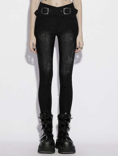 Punk Rave Black Gothic Castle Dark Pattern Jacquard Jeans for Women