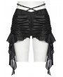 Punk Rave Black Post-Apocalyptic Drawstring Gothic Shorts with Waist Chain