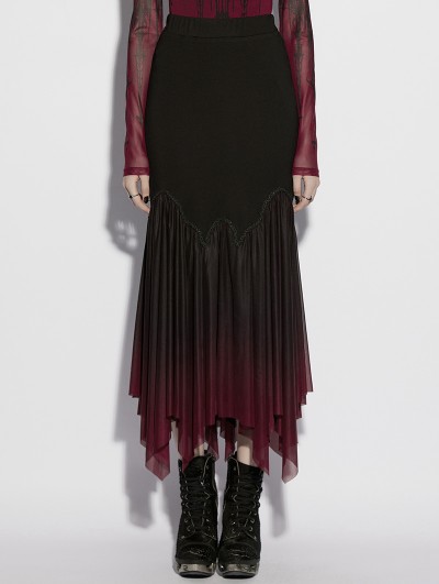 Punk Rave Black and Red Gothic Gradient Irregular Fishtail Skirt