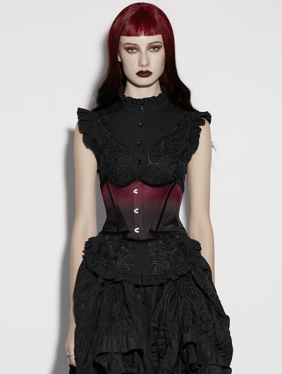 Punk Rave Black and Red Gothic Bat Shape Gradient Corset Belt