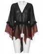Punk Rave Black and Red Gothic Chiffon Gradient Loose Ruffle Shirt for Women