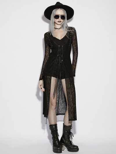 Punk Rave Black Gothic Daily Sun Protection Long Cardigan for Women