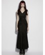 Punk Rave Black Gothic Decadent Rose Hooded Sleeveless Fishtail Long Dress