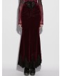 Punk Rave Red Gothic High Waist Ruched Velvet Fishtail Skirt