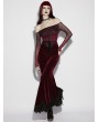 Punk Rave Red Gothic High Waist Ruched Velvet Fishtail Skirt