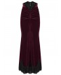 Punk Rave Red Gothic High Waist Ruched Velvet Fishtail Skirt