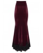 Punk Rave Red Gothic High Waist Ruched Velvet Fishtail Skirt
