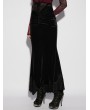 Punk Rave Black Gothic High Waist Ruched Velvet Fishtail Skirt
