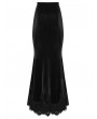 Punk Rave Black Gothic High Waist Ruched Velvet Fishtail Skirt