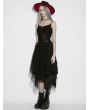 Punk Rave Black Gothic Irregular Bat Mesh Layered Midi Skirt