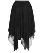 Punk Rave Black Gothic Irregular Bat Mesh Layered Midi Skirt