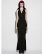 Punk Rave Black Gothic Jacquard Halter Neck Fishtail Maxi Dress