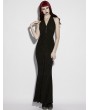 Punk Rave Black Gothic Jacquard Halter Neck Fishtail Maxi Dress