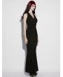 Punk Rave Black Gothic Jacquard Halter Neck Fishtail Maxi Dress