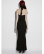 Punk Rave Black Gothic Jacquard Halter Neck Fishtail Maxi Dress