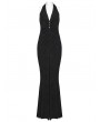 Punk Rave Black Gothic Jacquard Halter Neck Fishtail Maxi Dress