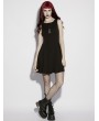 Punk Rave Black Gothic Moon Print Slim Sleeveless Short Pleated Dress