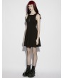 Punk Rave Black Gothic Moon Print Slim Sleeveless Short Pleated Dress