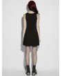 Punk Rave Black Gothic Moon Print Slim Sleeveless Short Pleated Dress