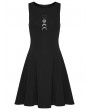 Punk Rave Black Gothic Moon Print Slim Sleeveless Short Pleated Dress