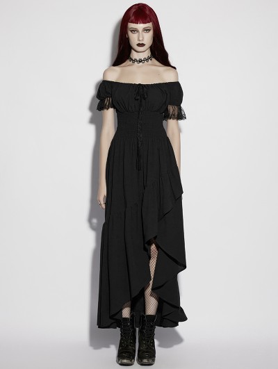 Punk Rave Black Gothic Daily Jacquard Short Sleeves Irregular High-Low Dress