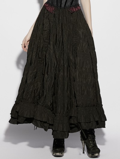Punk Rave Black Gothic Pleated Retro Layered Maxi Skirt