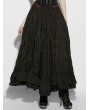 Punk Rave Black Gothic Pleated Retro Layered Maxi Skirt