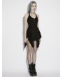 Punk Rave Black Gothic Irregular Halter Tie-Back Short Dress