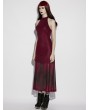 Punk Rave Red Gothic Church Skull Print Mesh Halter Long Dress