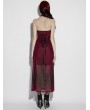 Punk Rave Red Gothic Church Skull Print Mesh Halter Long Dress