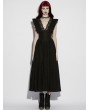 Punk Rave Black Gothic Romantic Sexy Deep V-Neck Flutter Sleeve Long Dress