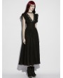Punk Rave Black Gothic Romantic Sexy Deep V-Neck Flutter Sleeve Long Dress