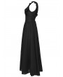 Punk Rave Black Gothic Romantic Sexy Deep V-Neck Flutter Sleeve Long Dress