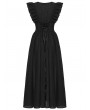 Punk Rave Black Gothic Romantic Sexy Deep V-Neck Flutter Sleeve Long Dress