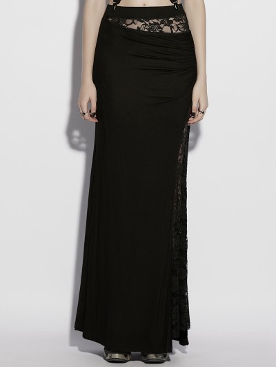 Punk Rave Black Gothic Asymmetrical Ruched Lace Fishtail Long Skirt