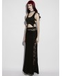 Punk Rave Black Gothic Asymmetrical Ruched Lace Fishtail Long Skirt