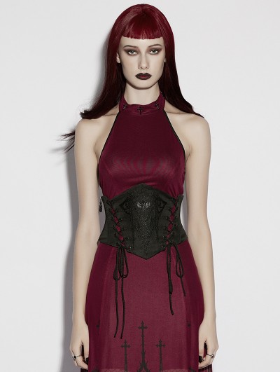 Punk Rave Black Gothic Church Embroidered Corset Waistband