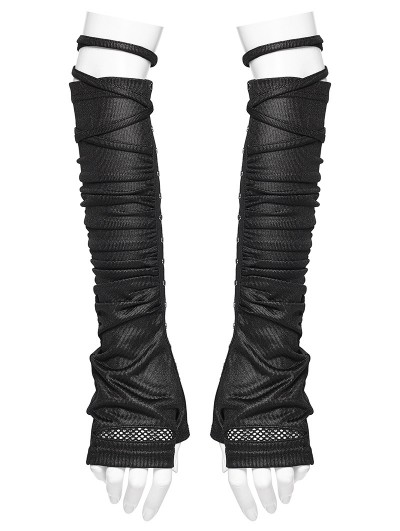 Punk Rave Black Gothic Wasteland Ruched Rivet Strap Gloves