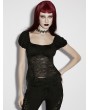 Punk Rave Black Gothic Lace Spliced Short Sleeve Shirt for Women
