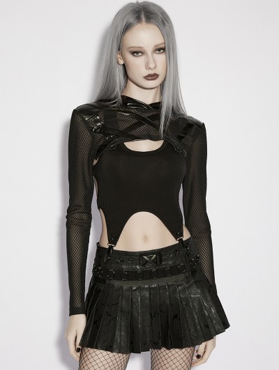 Punk Rave Black Gothic Punk Pullover Hooded Ultra Crop Top for Women