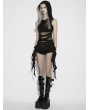 Punk Rave Black Gothic Wasteland Mesh Hooded Vest Top for Women