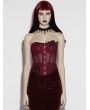 Punk Rave Red Gothic Rose Applique Mesh Corset Top for Women