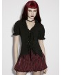 Punk Rave Black Gothic Daily Irregular Ruffle Tie-Up Short Sleeve Shirt for Women