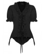 Punk Rave Black Gothic Daily Irregular Ruffle Tie-Up Short Sleeve Shirt for Women