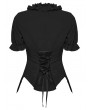 Punk Rave Black Gothic Daily Irregular Ruffle Tie-Up Short Sleeve Shirt for Women