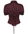 Punk Rave Red Gothic Striped V-neck Short Puff Sleeve Shirt for Women